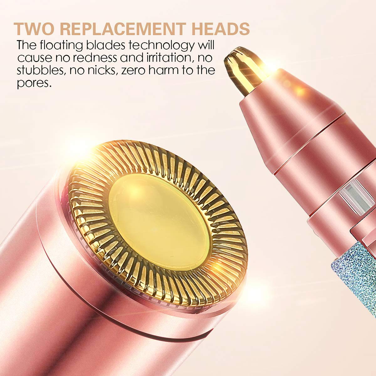 2 in 1 Rechargeable Hair Remover & Eyebrow Trimmer for Women – Painless Facial Hair Removal for Lip, Chin, Nose, Arms – Portable Electric Shaver