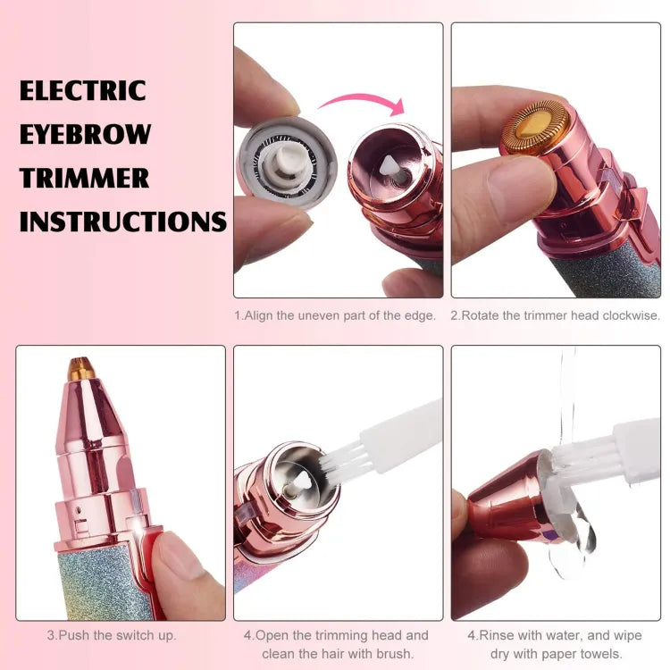 2 in 1 Rechargeable Hair Remover & Eyebrow Trimmer for Women – Painless Facial Hair Removal for Lip, Chin, Nose, Arms – Portable Electric Shaver